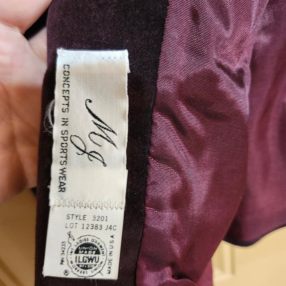 Vintage 80s Women's Size 4 Velvet Cropped Blazer Eggplant Purple USA Union Made - Picture 5 of 8